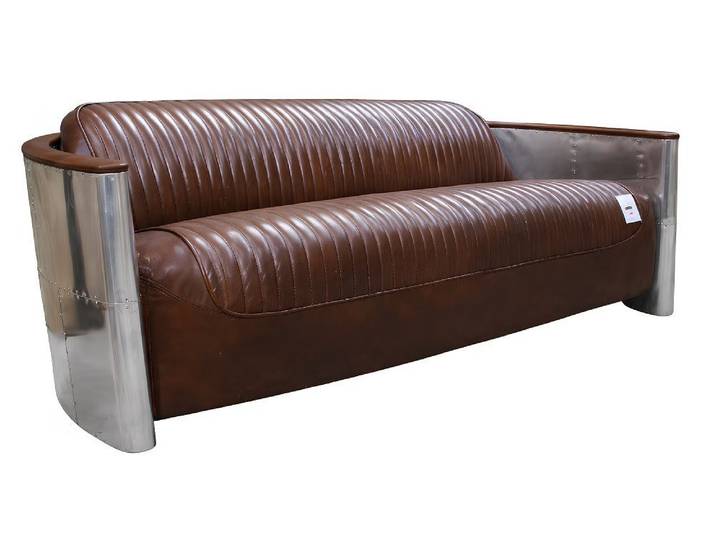 JVmoebel 3-Sitzer Sofa Leder Designsofa Vintage Couch Aluminium Flugzeug Metall Sofort, 1 Teile, Made in Europa