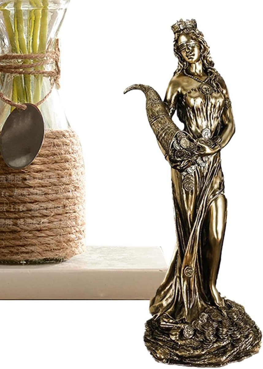 Goudkleurig Beeld van de Godin Fortuin - Welvaart Sculptuur voor Decoratie