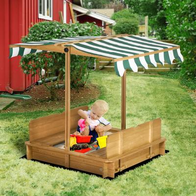 "Outsunny Kids Sandbox with Cover, Outdoor Wooden Sandbox with Canopy - 41.75"" x 41.75"" x 47.75"""