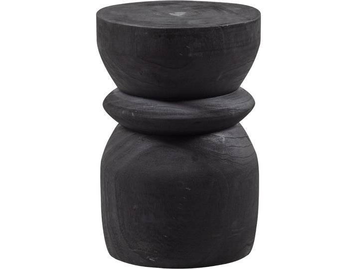 Hocker WOOOD Bikkel aus Paulowniaholz mit sichtbare Maserung Ø 28 x H 40 cm , schwarz, B:28cm H:40cm T:28cm, Hocker, Hocker, Tragkraft 20 kg, vollstandig montiert geliefert, Pfleiglicht