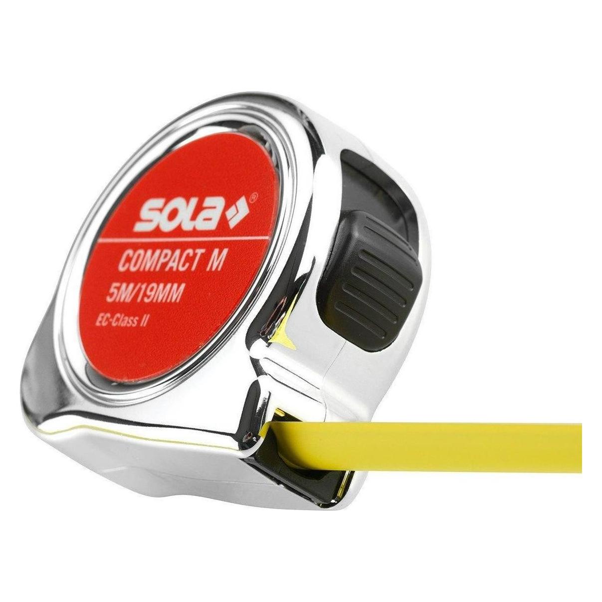Sola Messwerkzeuge Bandmass magnetisch - COMPACT M - 5m / 19mm - Taschenbandmass mit Gürtelclip - Stahlband, gelb la (5 m) (SO50520501)