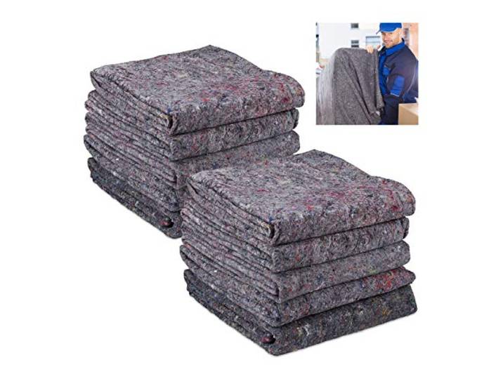 Relaxdays Couvertures de déménagement\, x40\, travaux\, Transport\, Stockage\, Non-tissé recyclé\, Protection 150x200\, Gris