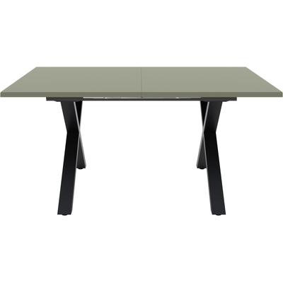 Esstisch MÄUSBACHER, grün (schwarz feinstruktur, glas olivgrün glanz, schwarz feinstruktur, glas olivgrün glanz), H:75cm, Tische, Esstisch, Esstisch ausziehbar auf 210 cm, eckige Tischform, Gestell X-Form