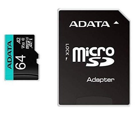 ADATA Premier Pro V30S microSDXC UHS-I Speicherkarte 64 GB mit SD-Adapter AUSDX64GUI3V30SA2-RA1