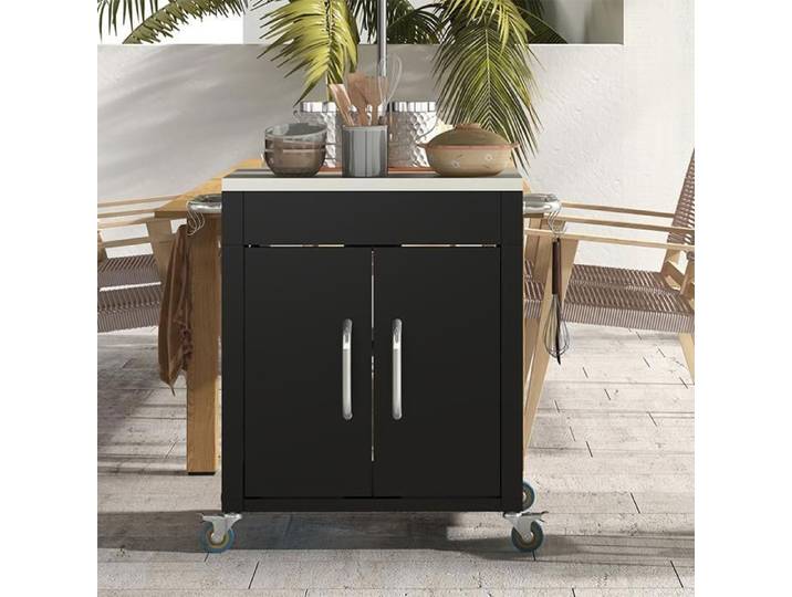 Desserte de Cuisine 86x50x86 5 cm avec Roulettes Placard Plateau Inox et 6 Crochets - Acier - Noir