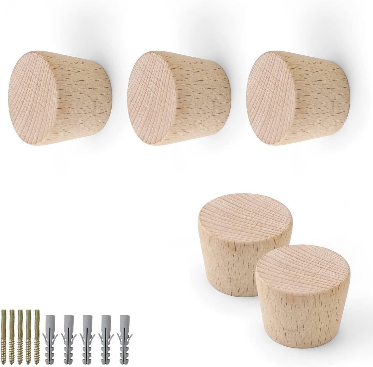 Set van 5 houten wandkledinghaken van beukenhout voor organisatie en decoratie