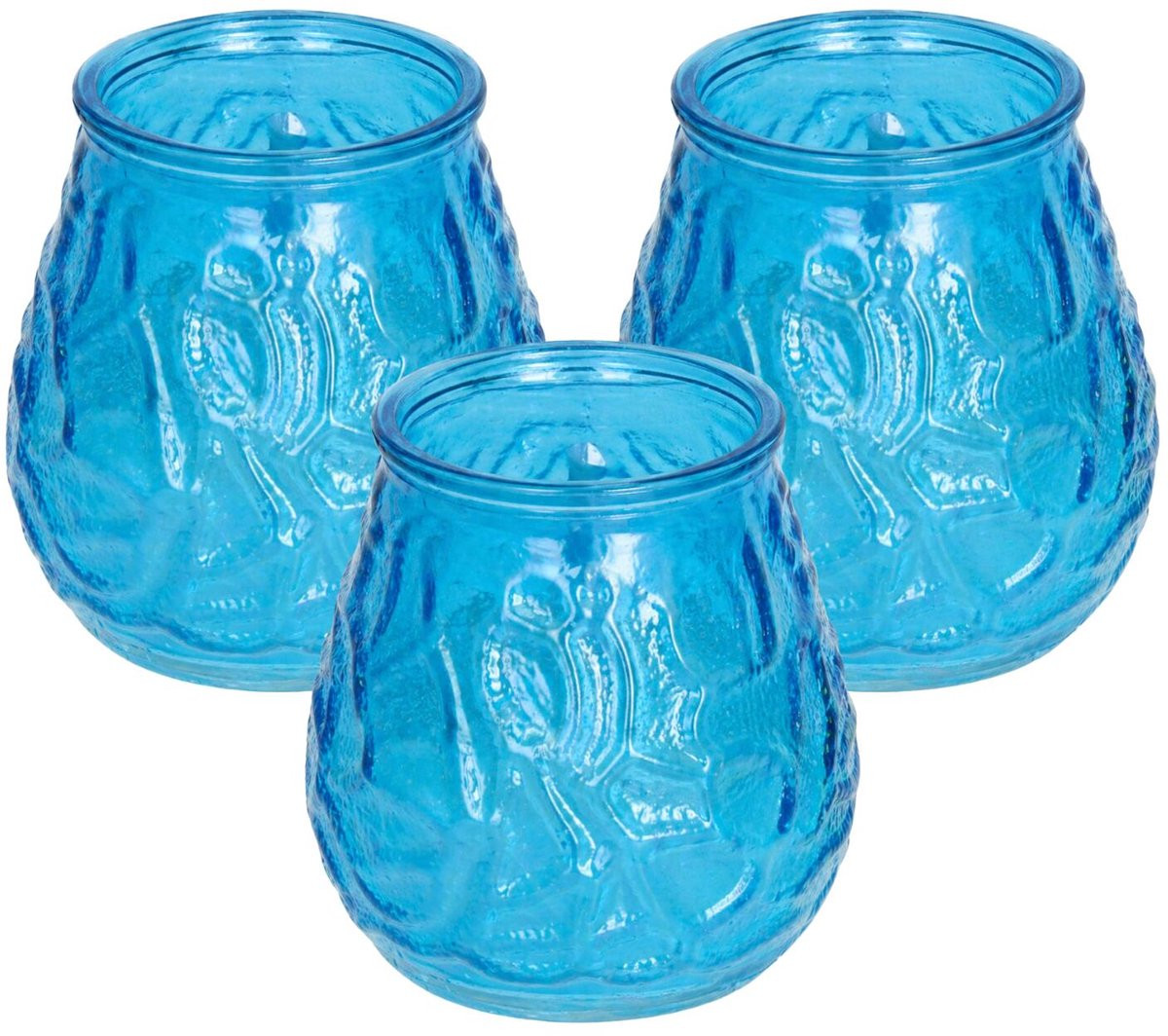 H&S Collection Windlicht Set van 3 - Blauw - Glas - Citrus Geur - Geurkaars met 48 Branduren