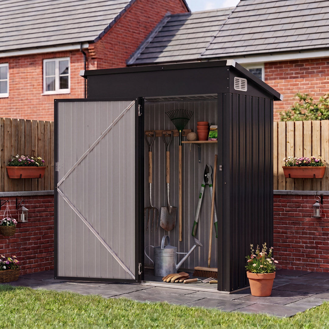 JolyDale Galvanized Steel Metal Storage Shed with Sloping Roof, Lockable Door Black 149.9cm W X 85cm D X 184.9cm H