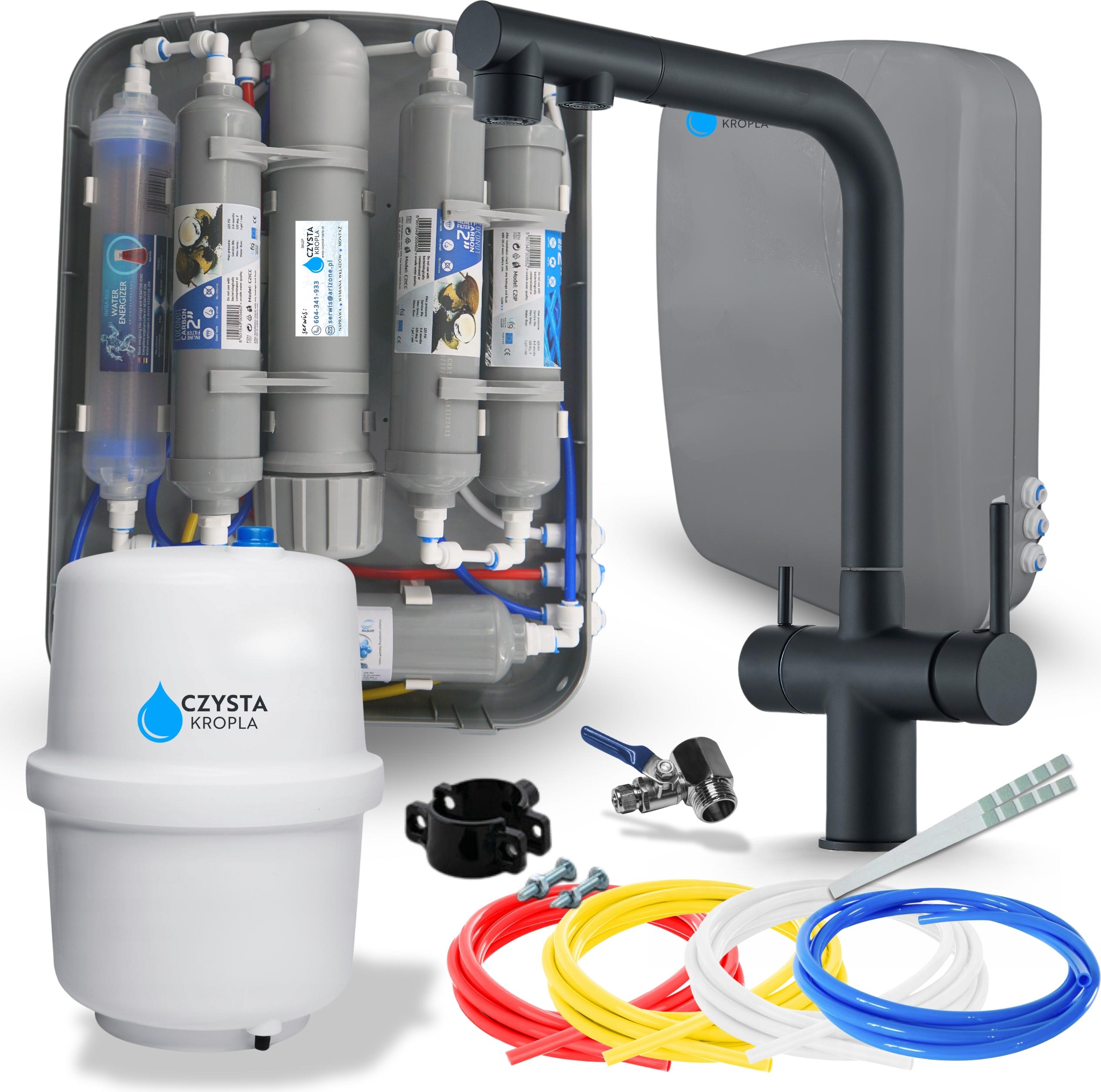 Wasserfilter Set RO7 Slim mit 3-Wege Küchenarmatur Venom Schwarz Matt, 7-stufige Filtration, Mineralisierung