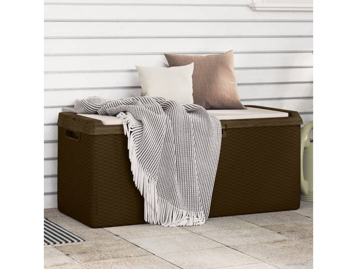 vidaXL Gartentruhe mit Sitzkissen Braun 350 L PP