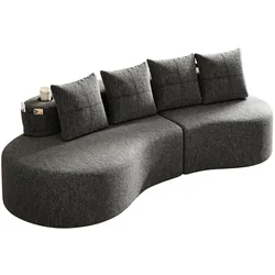 3-SITZER SOFA leinenstoff farbwahl mit getränkehalter & seitentaschen