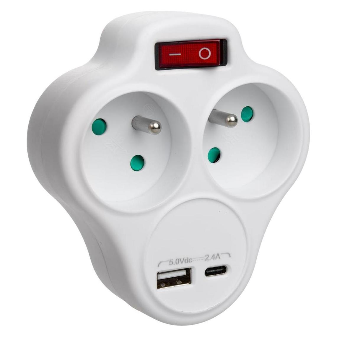 Maclean MCE336 - Current Outlet, Steckdosensplitter mit 2 Ausgängen und USB A/C 2.4A, Typ E, 2x16A (2x, CEE 7/4) (MCE336)