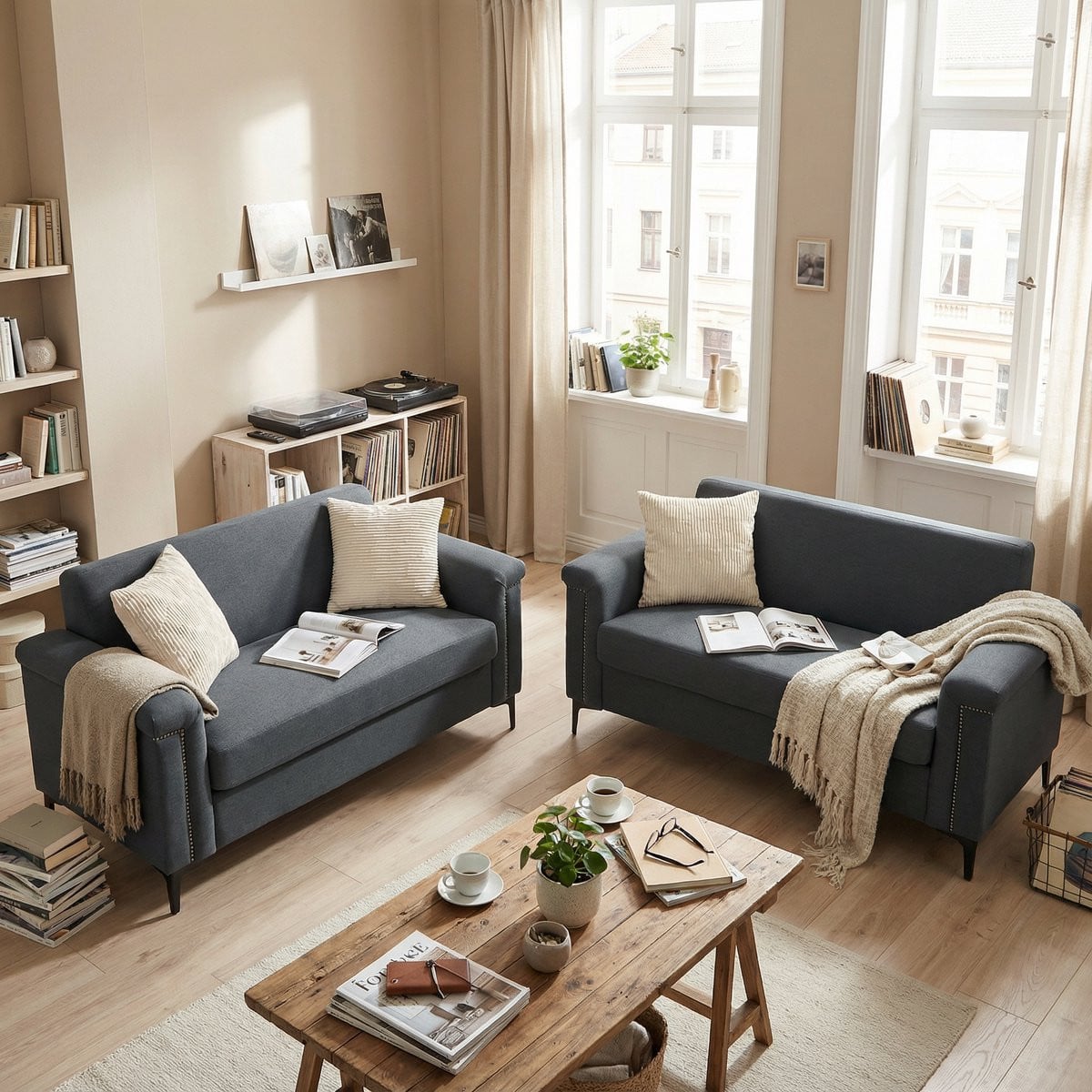 HAUSS SPOLE Sofa - 2-Zits Bank - Donkergrijs Polyester