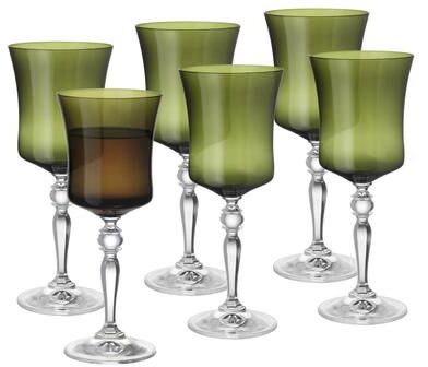 Barski Vivid Wine Glass, Green ,10 Oz. , Set of 6