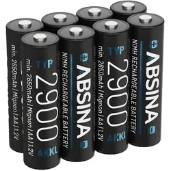 Absina Mignon (AA)-Akku NiMH 1.2 V 8 St. (8 Stk., AA, HR6, 2650 mAh), Batterien + Akkus