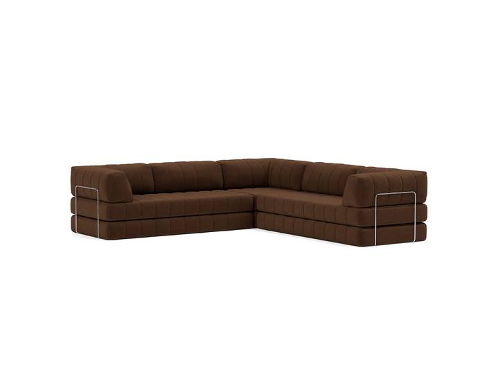 Modul-Ecksofa CozyPad geschlossen Braun Bouclé Stoff Taura 312cm mit Schlaffunktion Modern