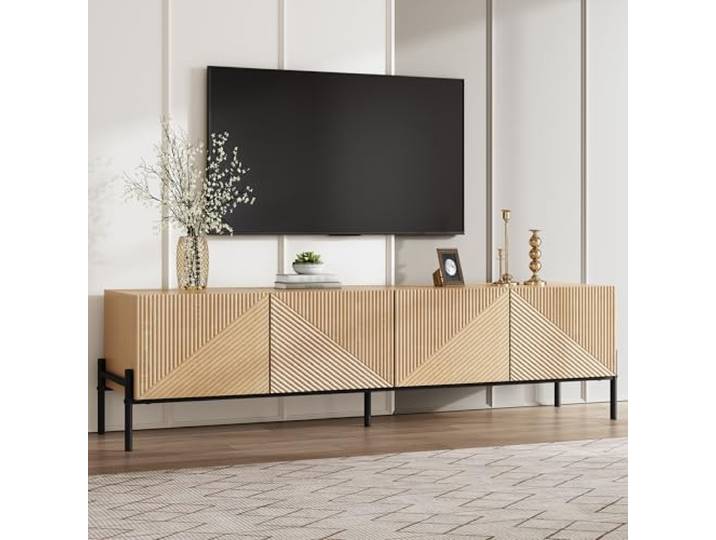 Ropilly TV-Schrank 163cm, TV-Lowboard mit 4 Türen, 3D-Textur Natur Lowboard in Holzoptik mit 3D‑Textur und Push‑to‑Open‑Türen, stabilen Metallbeinen, Maße 163,5x40x45 cm.