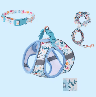 Inspire Picks Cute Small Dog Harness & Leash Set Soft Adjustable Puppy Vest With Cat Collar Accessories blue 3 piece Set l