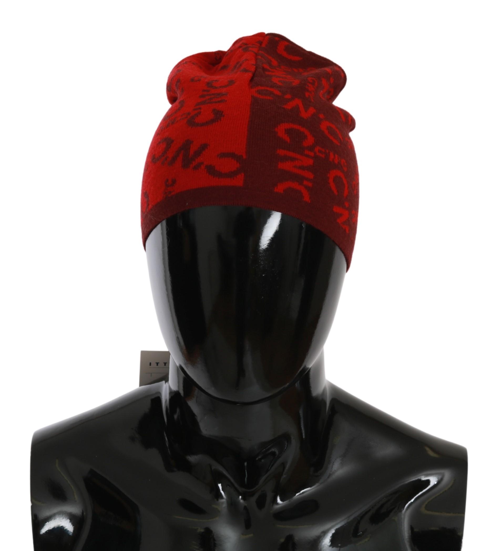 Costume National Men's Red Wool Blend Branded Beanie Hat (bonnet de laine rouge)