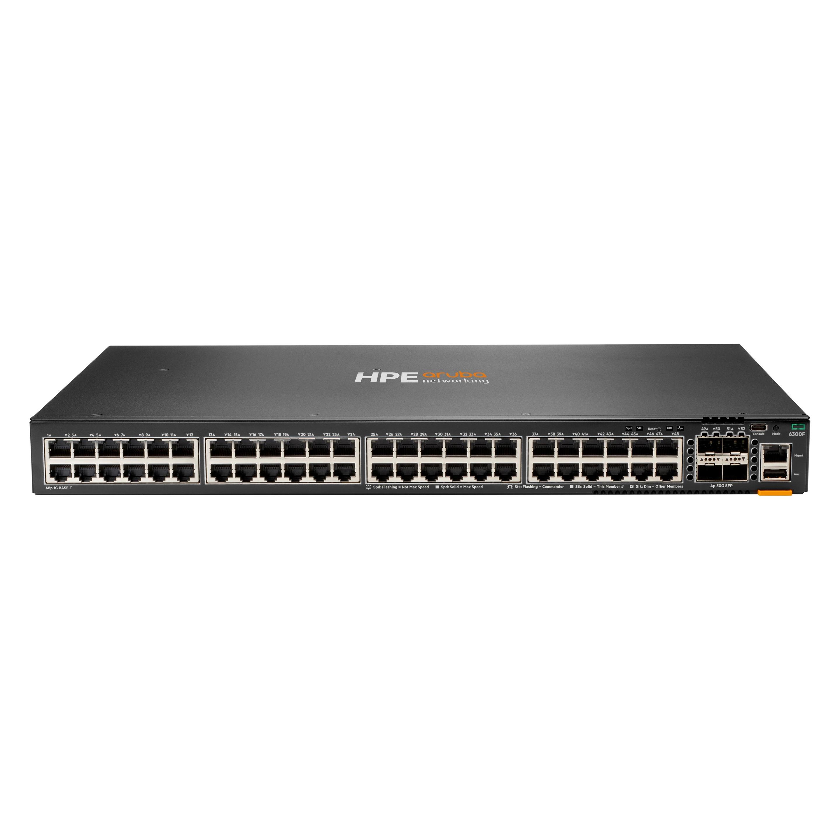 HPE Aruba 6300F Switch mit 48 Anschlüssen 1GbE und 4 Anschlüssen SFP56 (52 Ports) (JL667A)