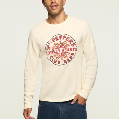 Lucky Brand Beatles Sgt Peppers Thermal Sleeve - Men's Clothing Thermal Tops Tees Shirts in Cream Multi, Size S