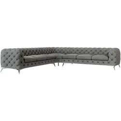 ECKSOFA Chesterfield Laura Grau Samt
