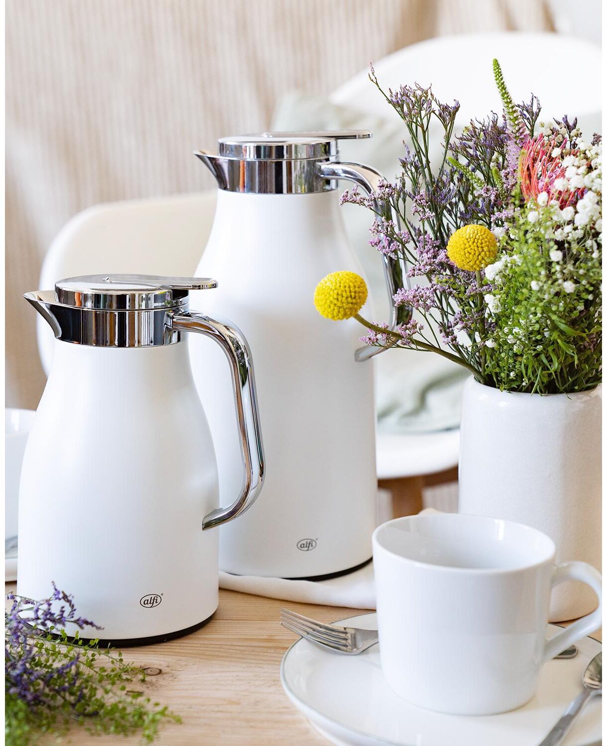 Isolierkanne ALFI "Skyline 1500 ml", weiss (weiß matt), Kannen, 1,5 l, Edelstahl, Isolierkanne, H:30,5cm weiß matt 1,5 l