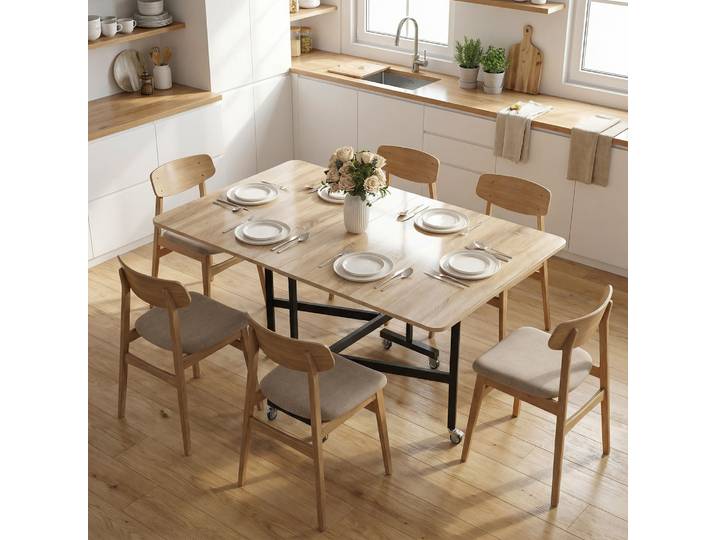 HOMCOM Table Pliante Chêne 120x80cm avec Roulettes Frein
