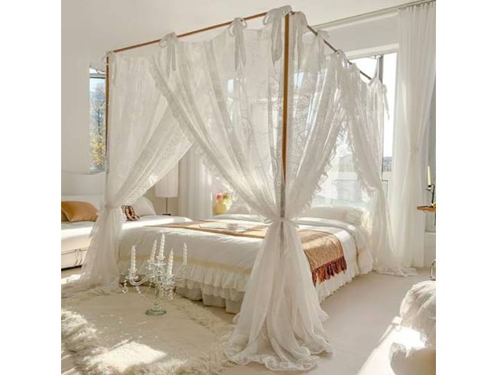 Elegante Spitze, Prinzessin, 4 Eckpfosten, Moskitonetz, romantisch, für Mädchen und Frauen, Bettvorhang, Baldachin für Erwachsene, Hochzeit, Schlafzimmer, Kinderzimmer, Dekoration