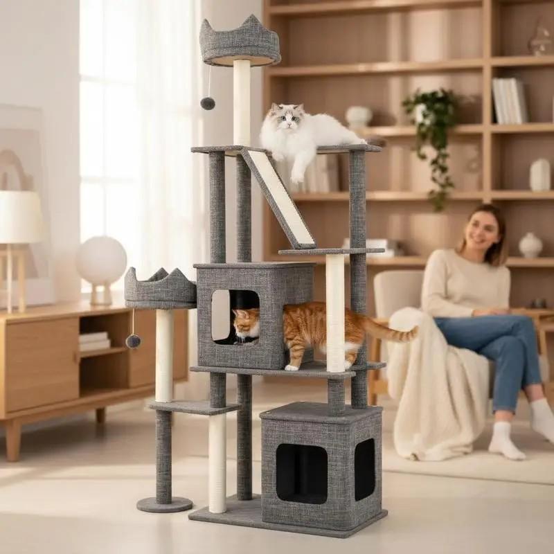 Hoher Katzenbaum Multi-Level mit Kratzsäulen