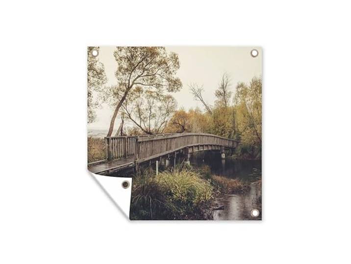 Tuinposter - 200x200 cm - Herfst - Brug - Bomen