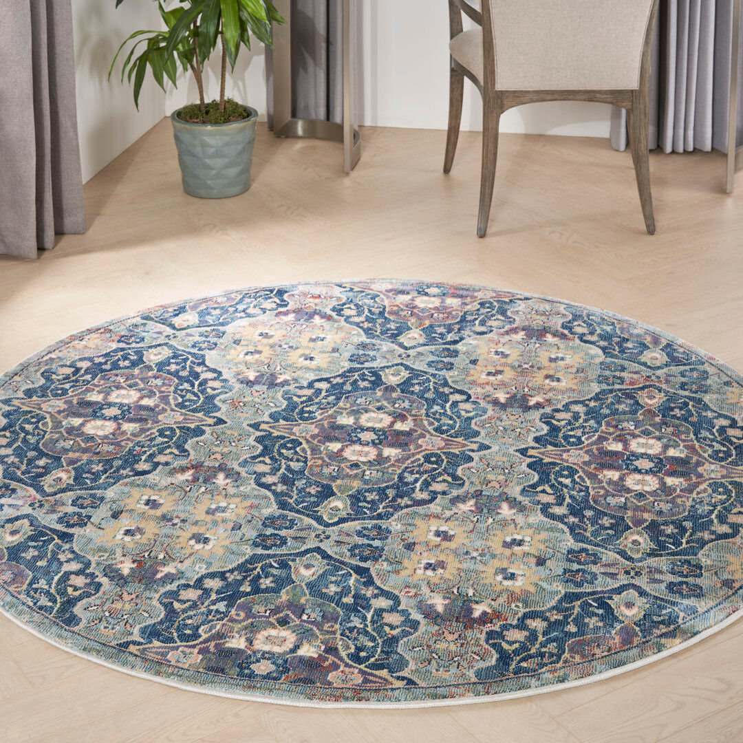 Nourison Abstract Area Rug Blue Round 6'