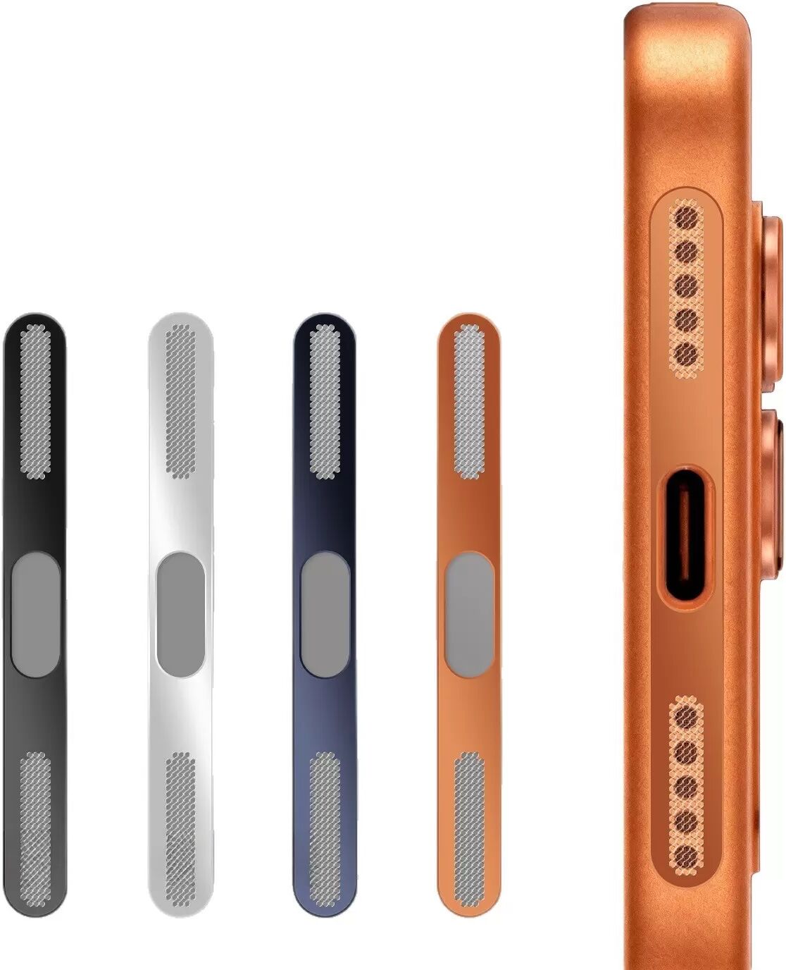 INF Metall Staubschutz Aufkleber kompatibel mit iPhone 17 Pro - 2er Set Silber