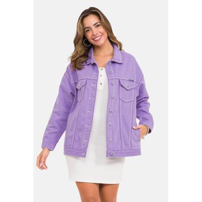 Jeansjacke CIPO & BAXX "Jeansjacke", Damen, Gr. XL, lila, Stoff, 100% Baumwolle, unifarben, relaxed fit normal, Manschette, Jacken Jeansjacke, mit stylischen auffälligen Elementen, WJ211