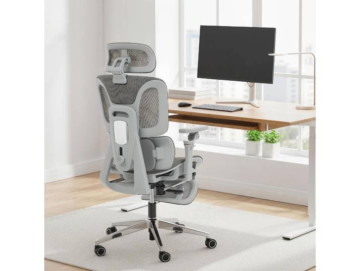 HOMCOM Chaise Bureau Ergonomique Maille Gris Accoudoirs 6D