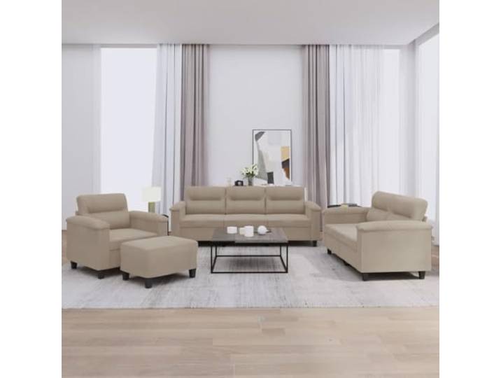 HEFZGDB 4-TLG. Sofagarnitur mit Kissen Taupe Mikrofasergewebe Langlebiges Polstermöbel Wohnzimmer Set Bequemes Sitzgefühl Robuste Konstruktion Vielseitiger Hocker Stabiles Gestell
