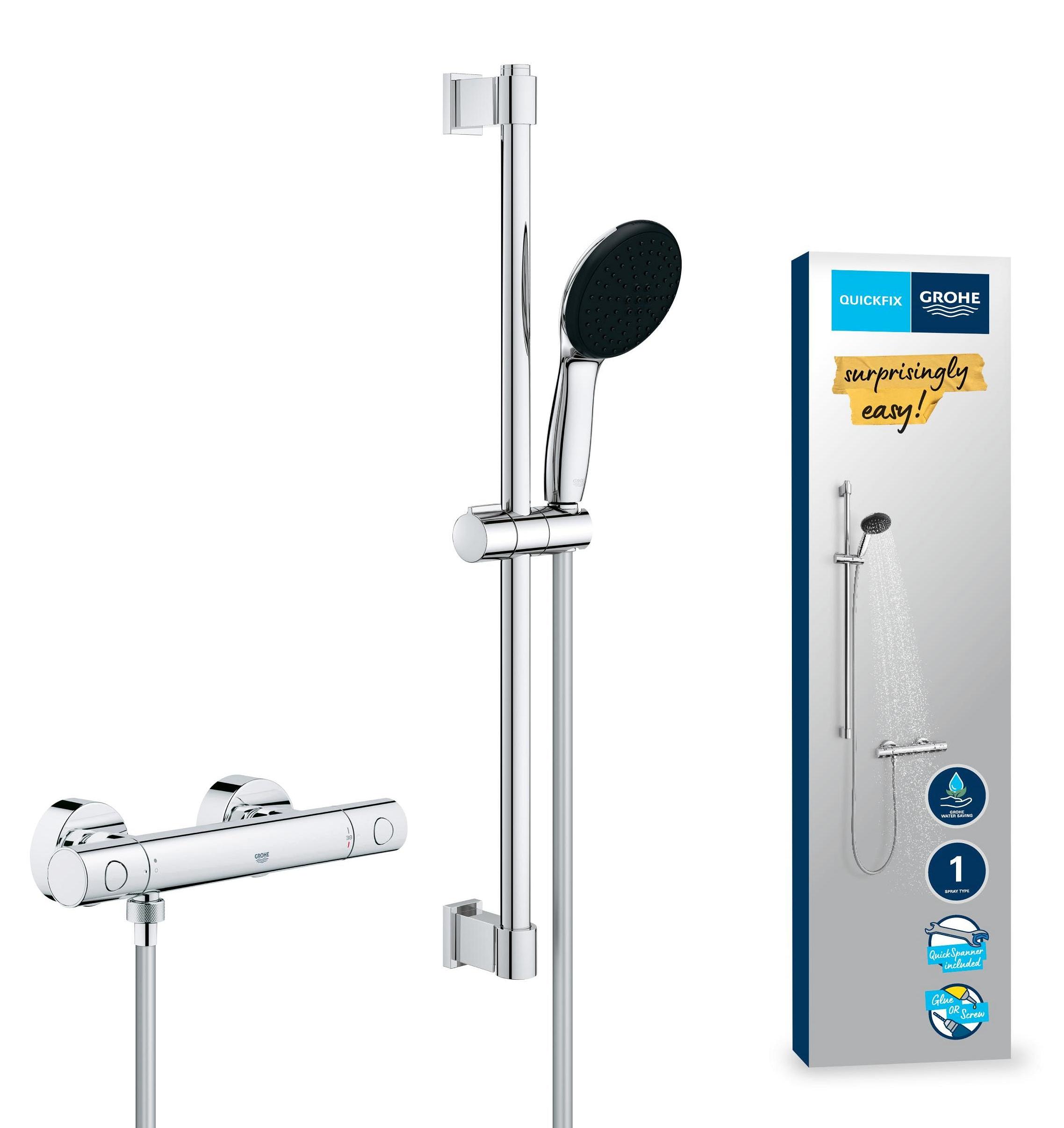 Thermostat-Duschset, 60 cm Stange, wassersparend, 9 l/min, chrom