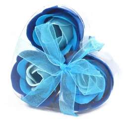 Set of 3 Soap Flower Heart Box - Blue Wedding Roses