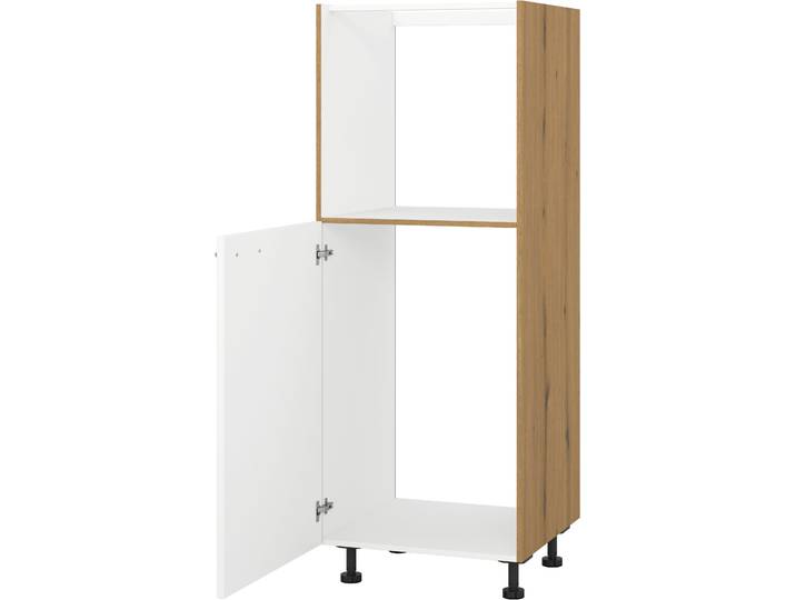 Backofen/Kühlumbauschrank, Holzwerkstoff, Weiß/Eiche Astig, 60×150×56 cm, Mit Soft-Close, Modern, Kochstation