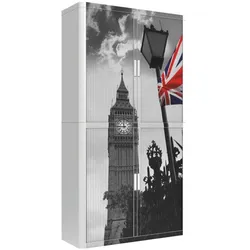 easyOffice Rollladenschrank Motiv Britische Flagge vor dem Big Ben silber, 110x204x41.5 cm