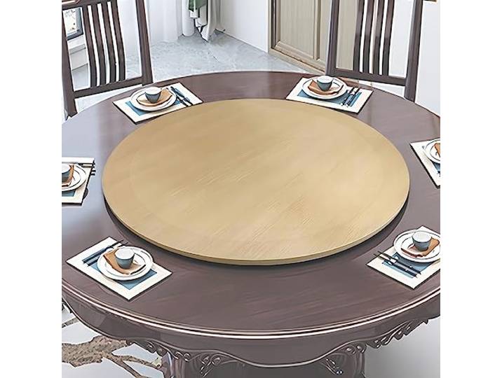 ESOYAWE Esstische Rundes Drehbares Tablet, 50 60 70 80 90 100 cm Tischplatte Drehtablett, Mit Silent Base Zum Einfachen Teilen Aller Speisen Holz Rotating Tablett, Für Küche Essen Parteien Hochzeit