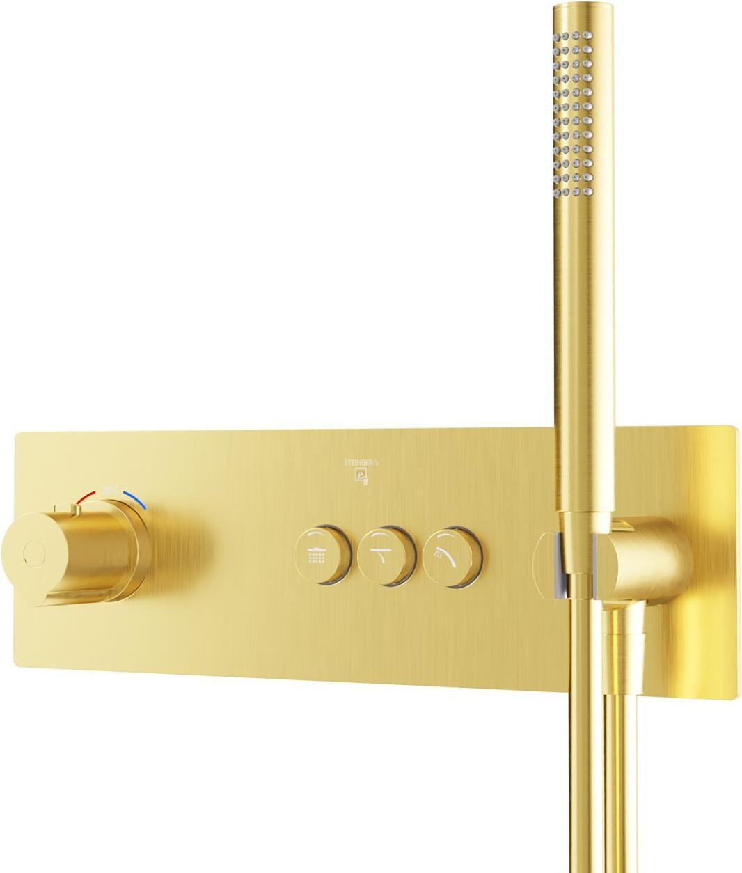 Steinberg Serie 390 Dusch-/Wannenarmatur, Unterputz-Thermostat, inklusive Stabhandbrause, Brauseschlauch, 3 Verbraucher, 39042322BG