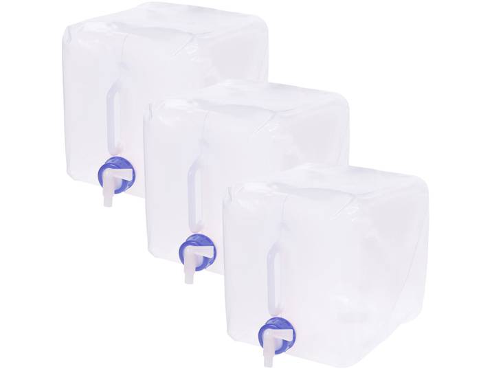 3er-Set Faltbarer Wasserkanister mit Hahn und Tragegriff, 10 Liter