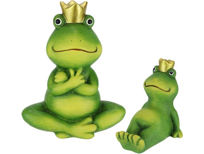 Dekofigur I.GE.A. Deko Garten Figur Froschkönig , grün, B:7cm H:9cm, Terrakotta, Dekofiguren, Dekofigur, 2er Set Frosch mit Krone Gartendeko Tierfigur Deko Statue Gartenfigur