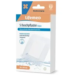 Lifemed Duschpflaster XXL, 10 x 8 cm, transparent "Aqua", 5er Pack 12 x 5 = 60 Stück