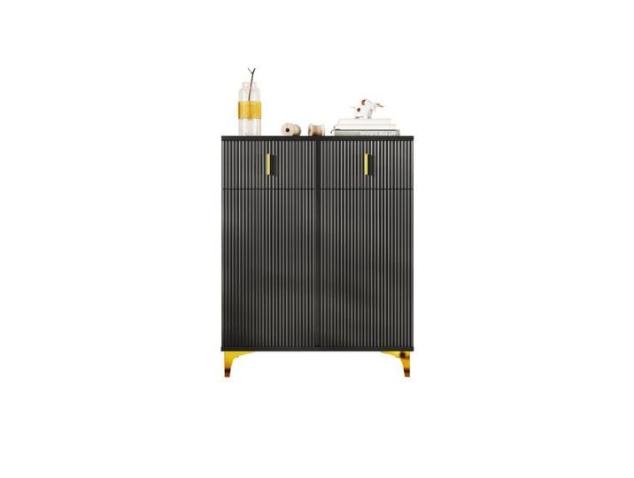 ®TONLRGY Meuble à chaussures élégant avec panneaux structurés étagères réglables et décoration dorée noir