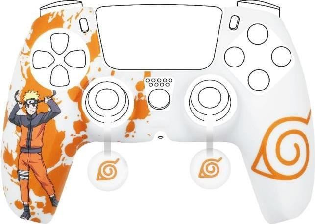 Konix Protective Case voor DualSense PS5 Controller met Konoha en Naruto Patroon - Wit - Silicone met Thumb Grips