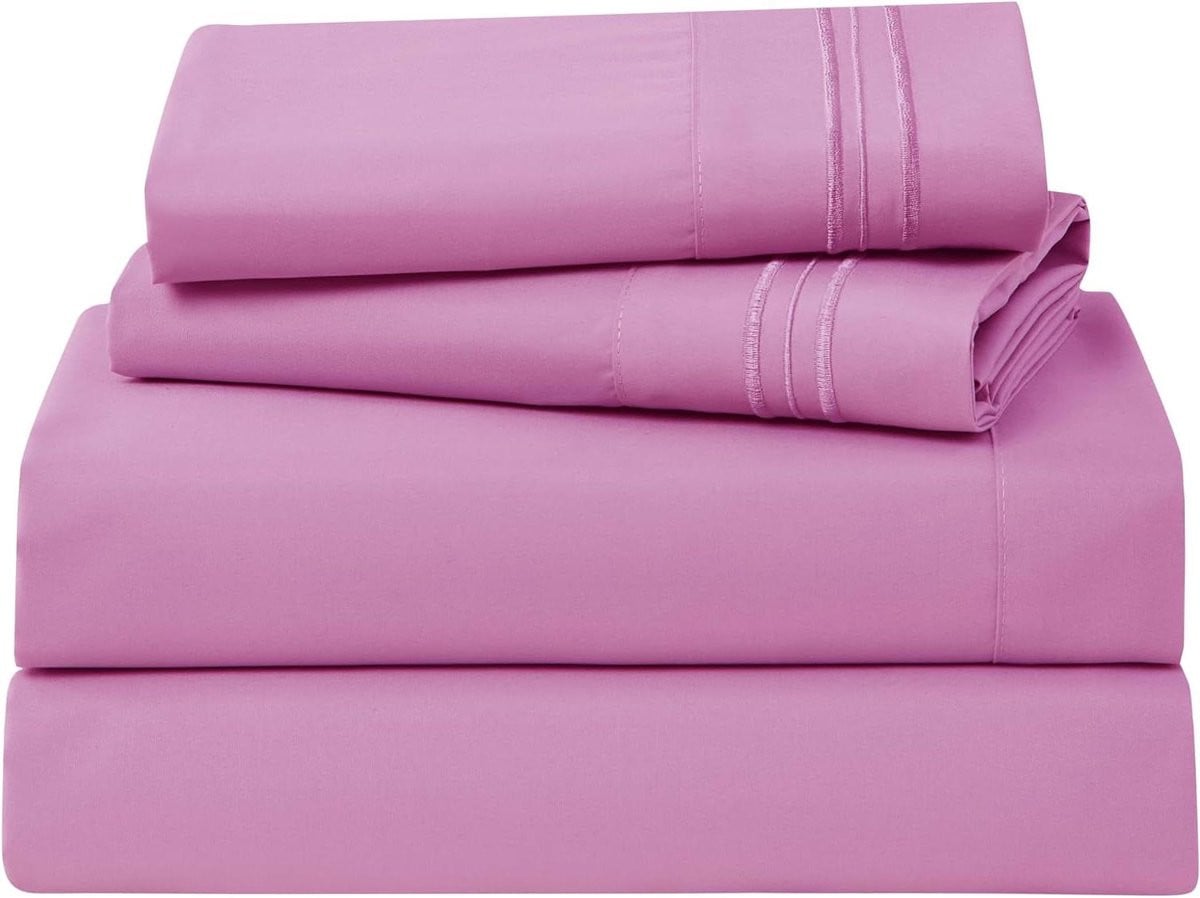 Luxe 4-delige beddengoed set met diepe hoeken voor Queen, lichtroze