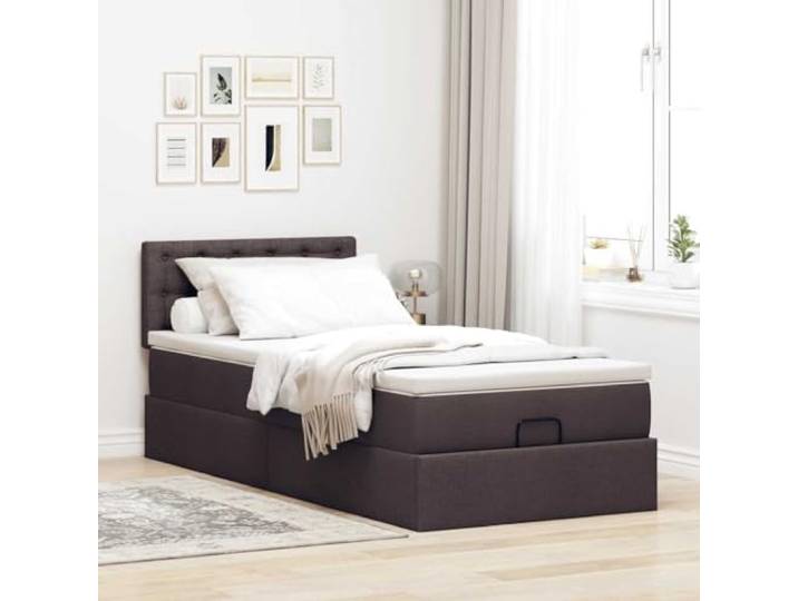 KTHLBRH Boxspringbett 90 x 190 cm mit Matratze Hydraulisches Heben, Polyestergewebe, Dunkelbraun, Lattenrost im Lieferumfang enthalten