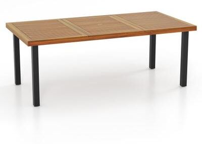 Costway 79 Inch Acacia Wood Dining Table 8-Person Patio Table with 1.9 Inch Umbrella Hole and Adjustable Foot Pads